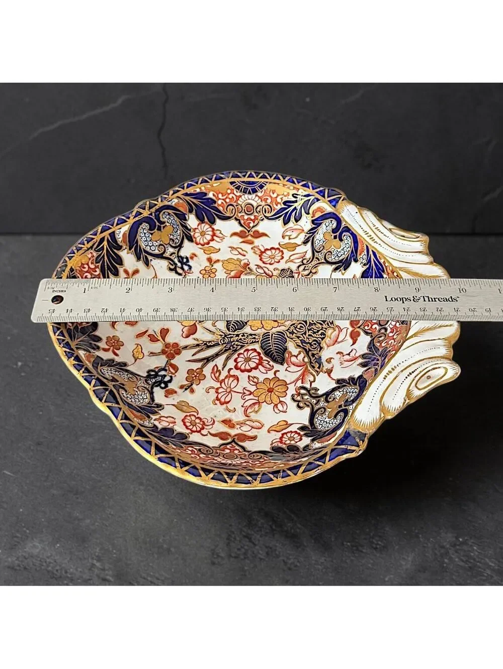 Antique Royal Crown Derby Imari Shell Dish Cobalt Red Gold Porcelain 10